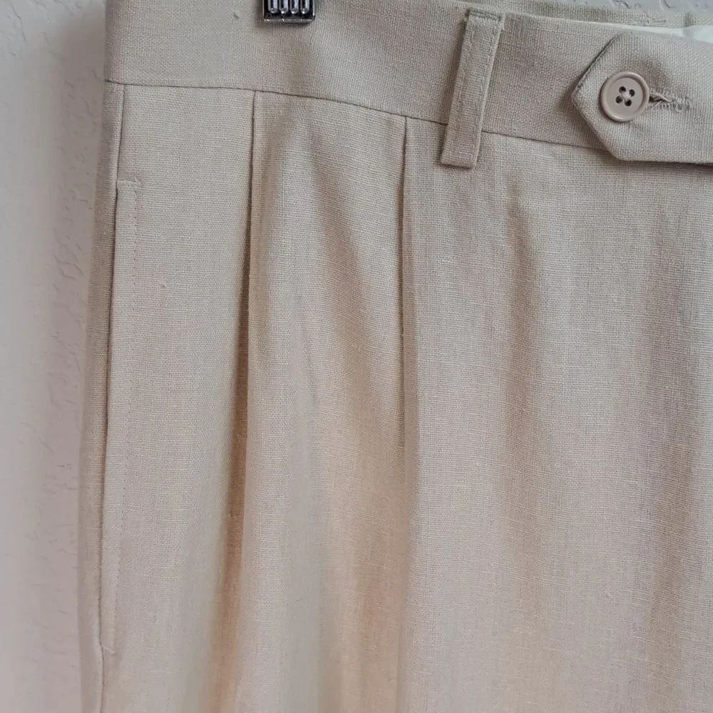 Britches by Samtex Men's Linen Blend Cream Pants 34x32 Front Pleats Cuffed Hem
